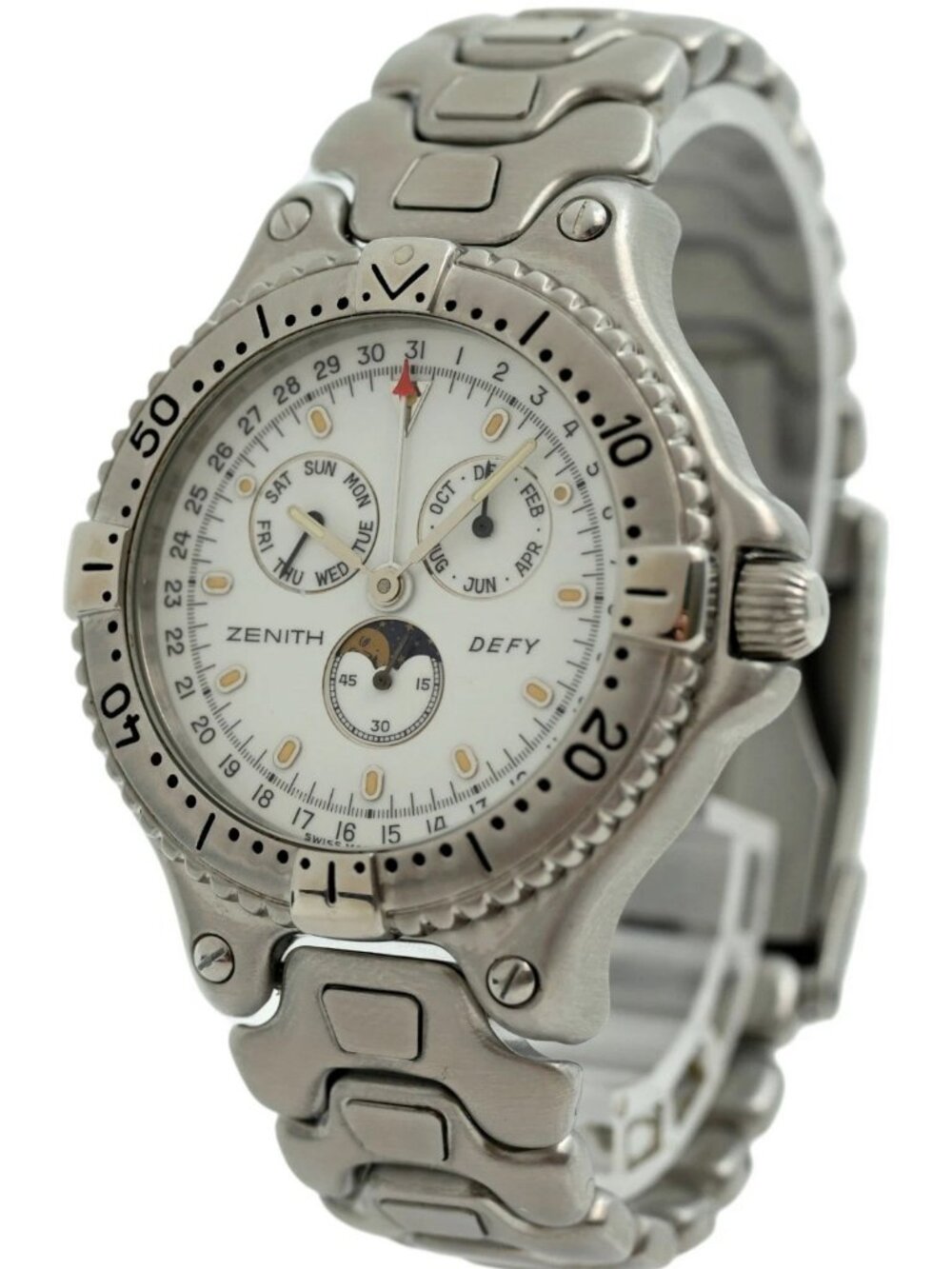 Zenith 39mm Men's Defy Triple Calendar White Moon Phase Watch! Ref: 02.2000.393!